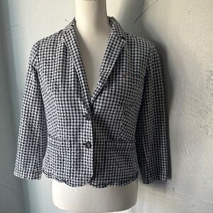 Hollister Navy and White Gingham Blazer
